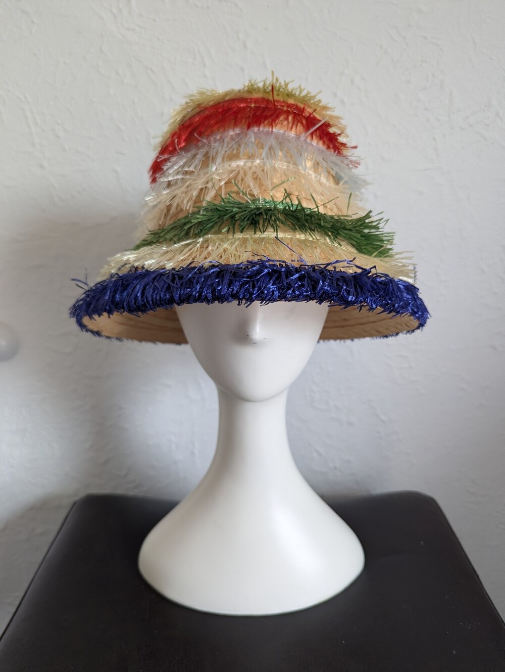 Fun! Vintage Rainbow Fringe Straw Raffia Lampshade Hat